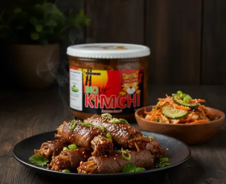 Enoki Rinds Röllchen mit PANJANS Kimchi